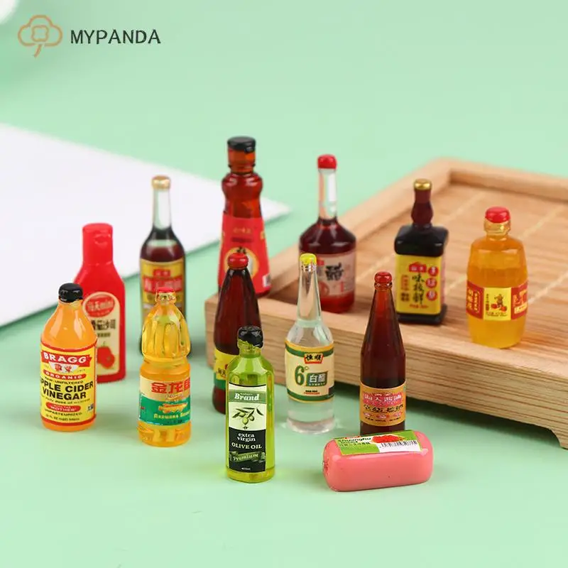 5pcs Miniature Dollhouse Kitchen Condiment Oil Vinegar Soy Sauce Detergent Model For Dollhouse Accessories Decoration