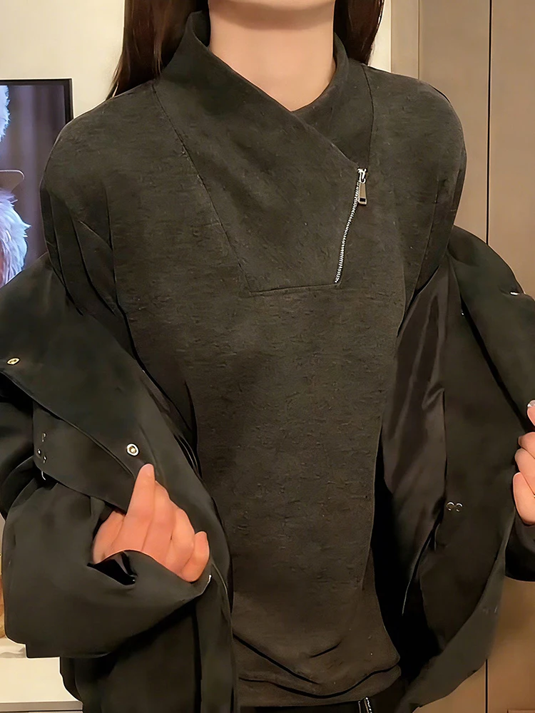 

American Sle High Collar Fce Lined Long Sve Base irt Men Women Winter Thermal Zipper Hoodie Casual Color T-irt