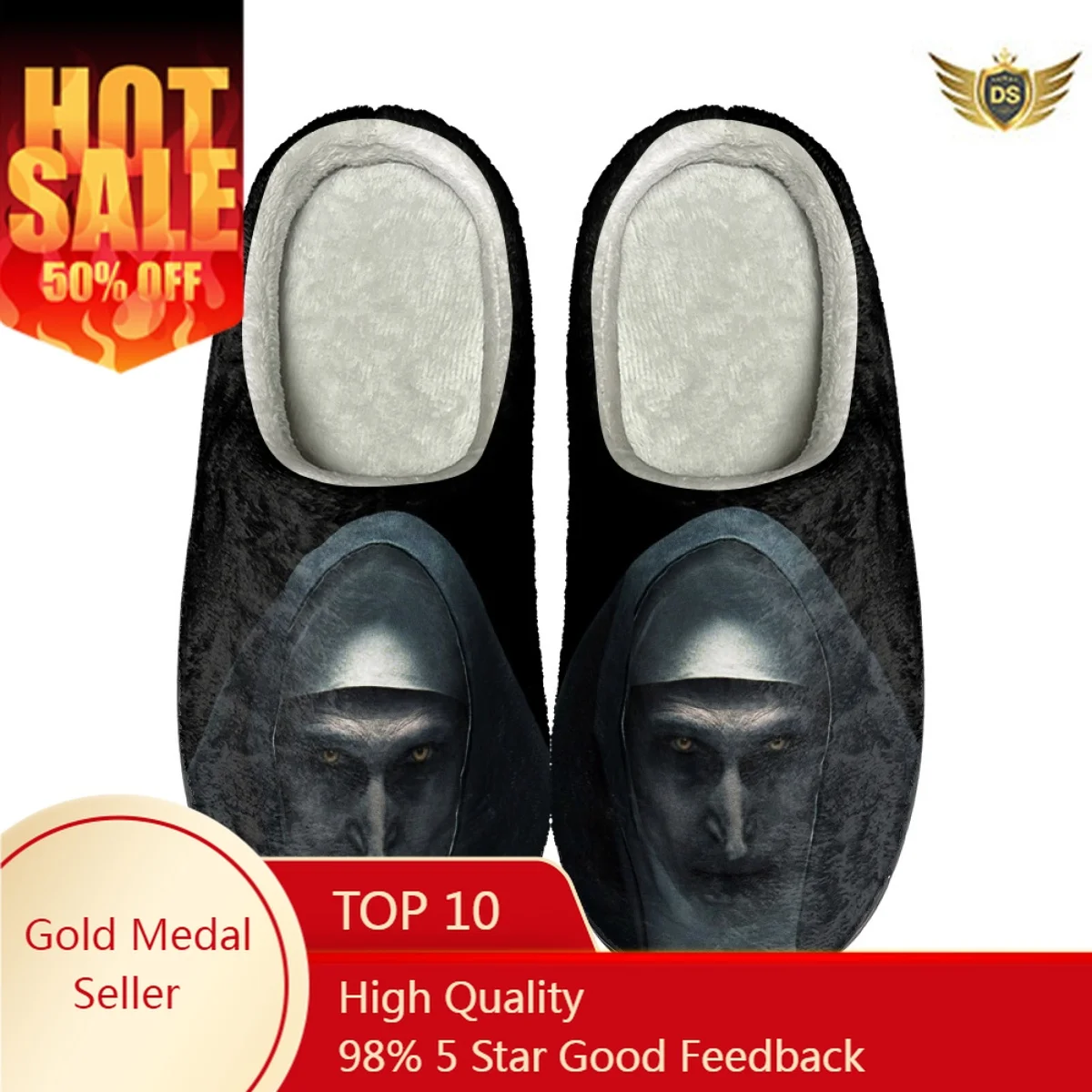 

The Nun Valak Design Indoor Flats Slippers Women Winter Warm Cozy Footwear Couples Home Non-Slip Cotton Slippers Dropshipping