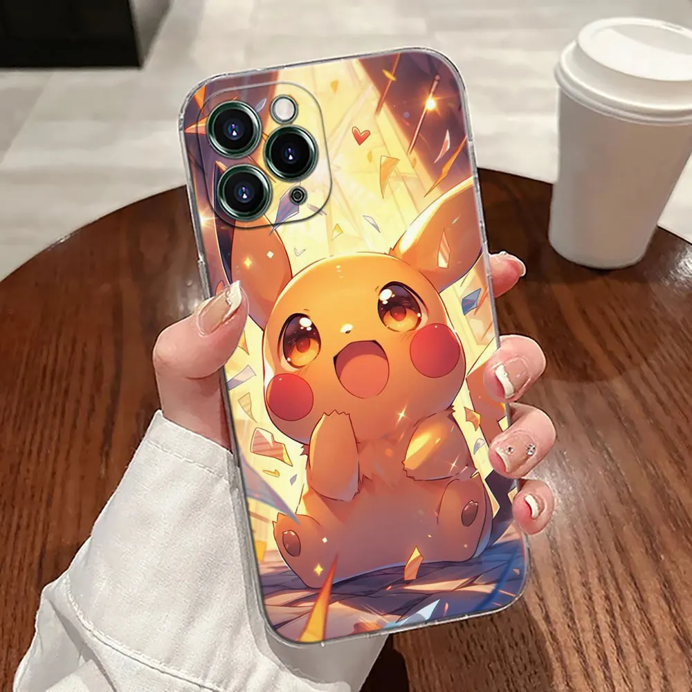 حافظة شفافة لطيفة من بيكاتشو كارتونية بوكيمون لهاتف أبل آيفون 17 16 15 14 13 12 11 Pro Max 16 Plus 16E 17Air 17Pro