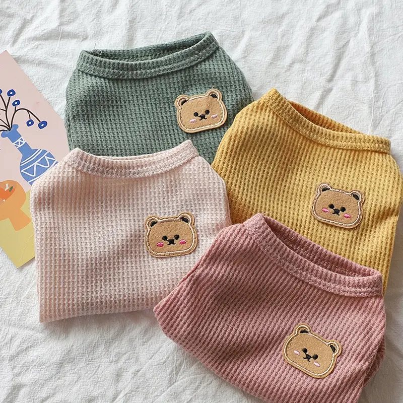 1pc Green Bear Vest Pet Dog Clothes Cat Solid T-shirt Clothing Dogs Thin Small Fashion Chihuahua Summer Breathable image 3