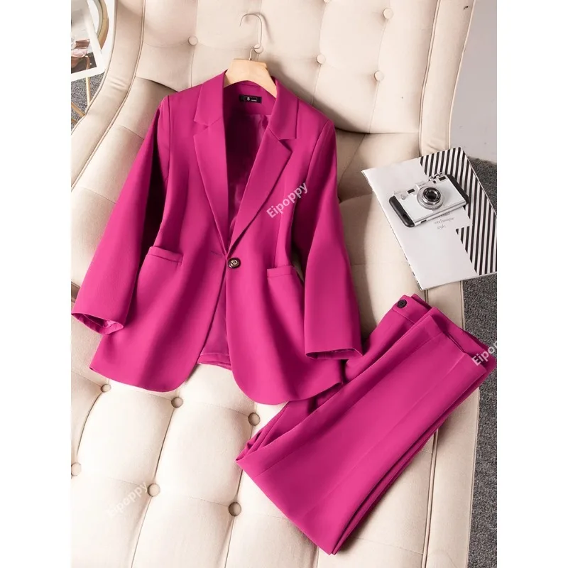 

New Women Pants Sets Suit Coffee Pink Black Office Ladies Business 2 Piece Set Female Single Button Blazer and Trouser Work Wear