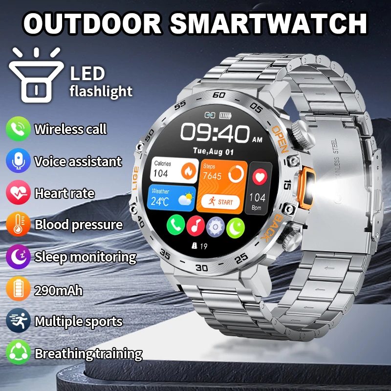 

LIGE Adult Men Smart Watch AMOLED Screen Flashlight Sports Waterproof Fitness Tracker Bluetooth Call Smartwatch Man Watches +Box