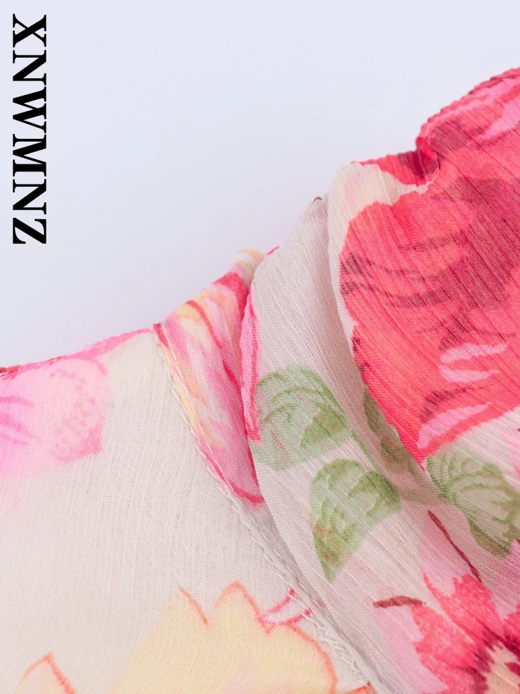 Xnwmnz 2025 verão feminino boho chique o-gola sem mangas plissado vestidos longos férias moda senhora em camadas vestido floral com cinto