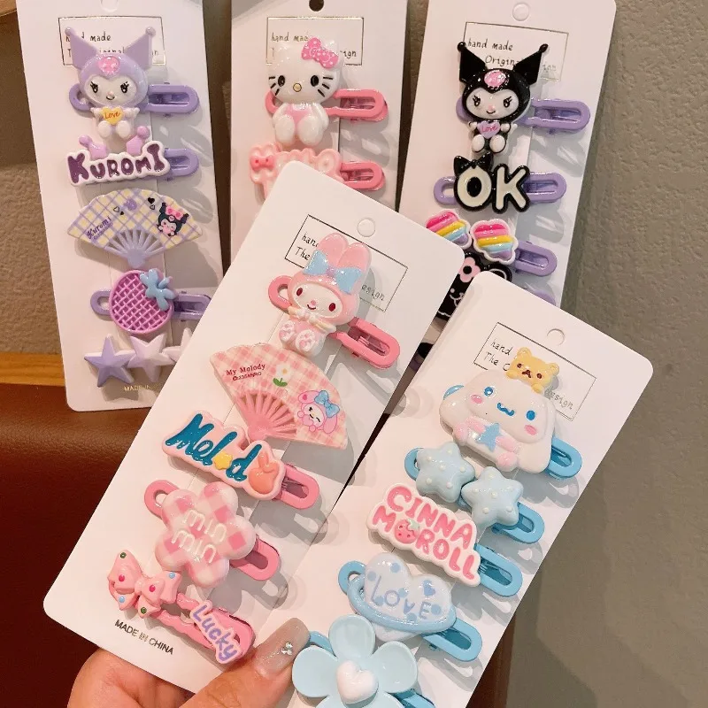 

5Pcs Sanrio Hello Kitty Hair Clips for Women Kawaii Kuromi Cinnamoroll Girls Hair Accessories Charm Fashion Duckbill Clip Gifts
