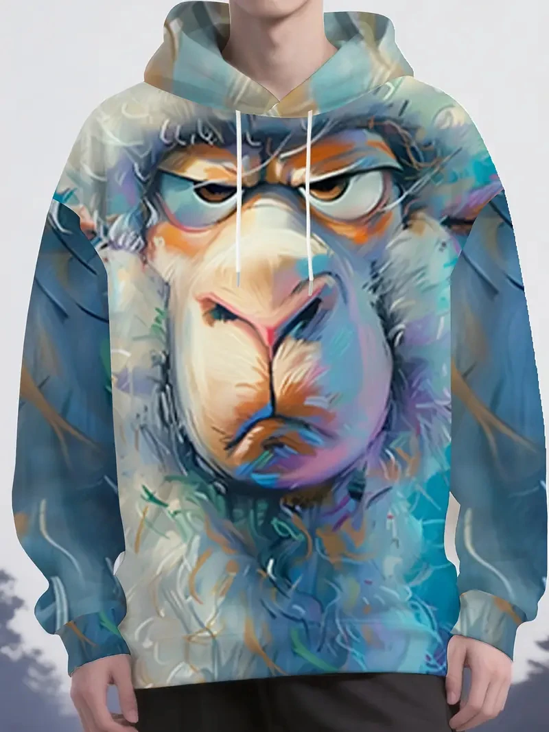 

Abstract Animal Graphic Men's Hoodies 3D Print Funny Goat Face Print Oversize Hooded Pullover Fashion Creative Design Sweatshirt