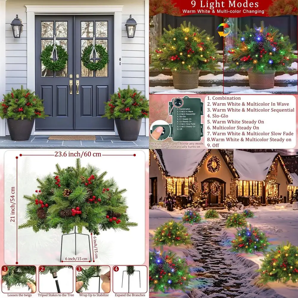 

21 Dual-Color LED Xmas Tree Urn Fillers with 8 Lighting Modes, Battery-Powered for Outdoor Pathways and Porches