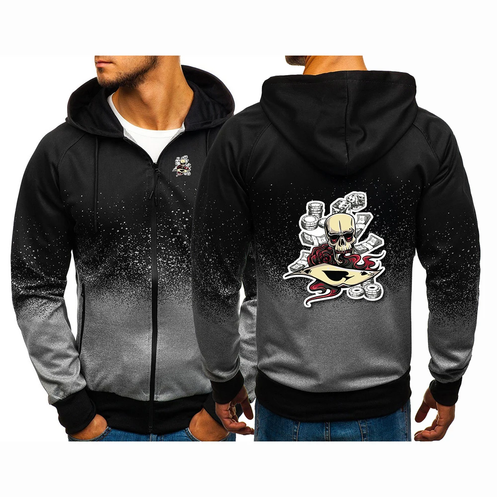 スカルポーカーチップ柄プリント2025春秋新作グラデーションカラースポーツコートメンズカジュアルパンク薄手ジャケット