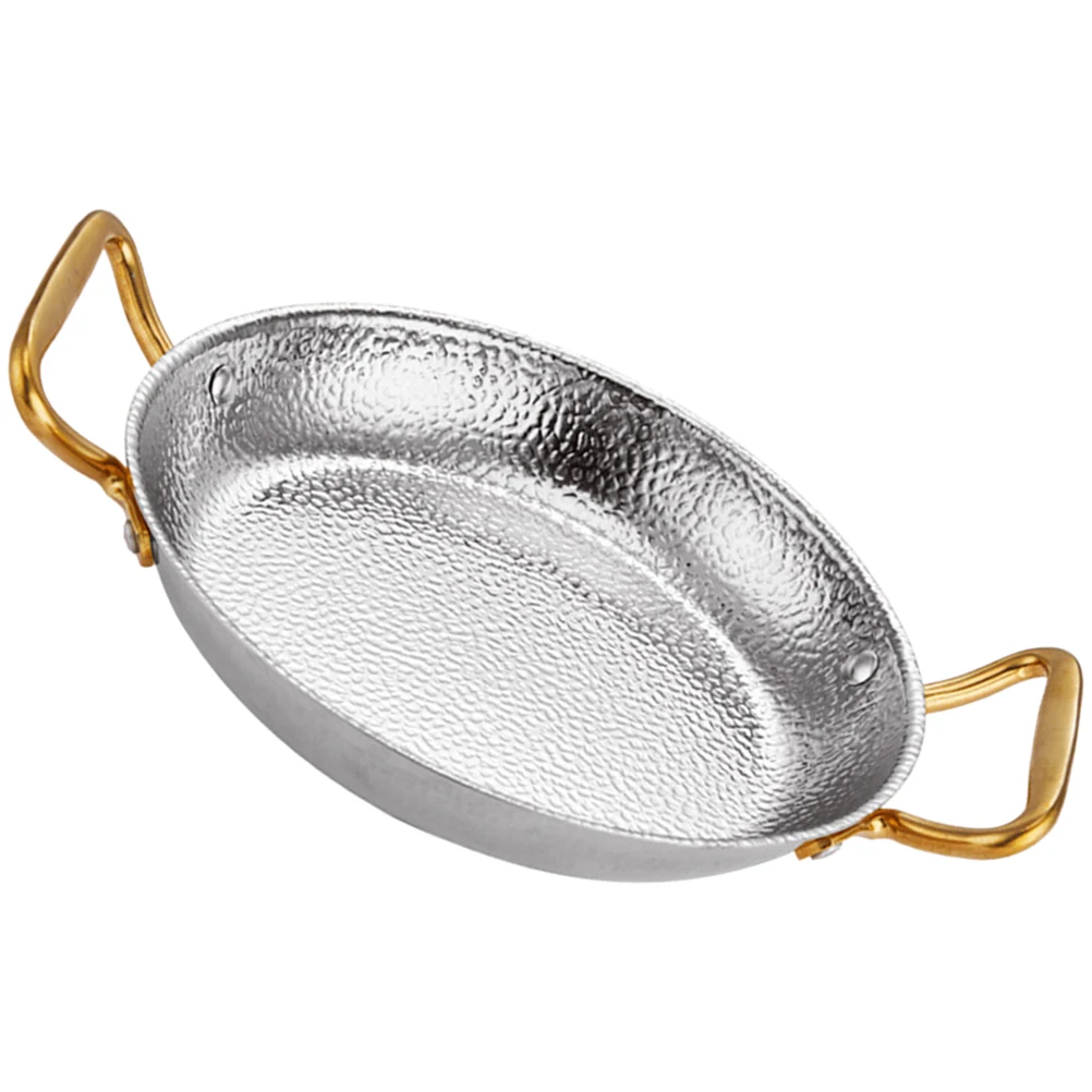 

Stainless Steel Griddle 22cm Gold Handle Silver Pot Multi Purpose Food Serving Tray for Sushi BBQ Buffet Restaurant Easy