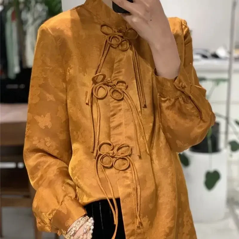 Chinese Style Butterfly Printed Jacket Women Autumn New High-end Jacquard Coat Design Tassel Button Women's Clothing