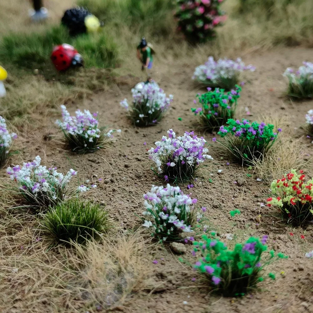 15 pièces/boîte, kit de modèles de touffes d'herbe de 10 mm, multicolores, DIY, construction miniature, table de sable, fleurs, matériau en nylon, 8,5*5,8 cm