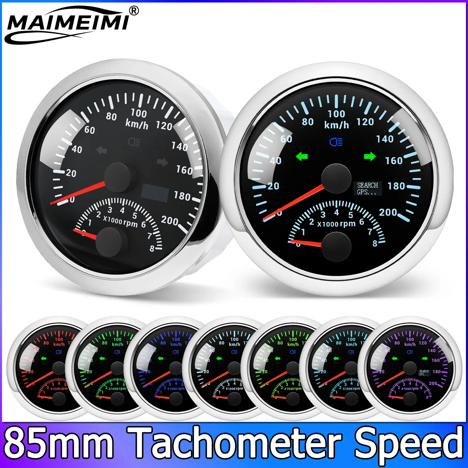 200KM/H 120 160 KM/H Universal Tachometer 2 in 1 85mm Digital Car GPS Speedometer With  0-8000RPM Tacho Sensor for Marine Boat