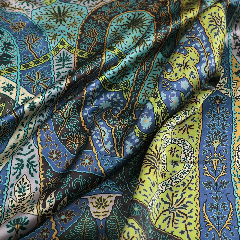 

Soft Comfortable Silk Fabric for Sewing Pants Dressmaking - 138CM Wide 19MM Blue Green Gorgeous Printed Silk Crepe Fabric R190