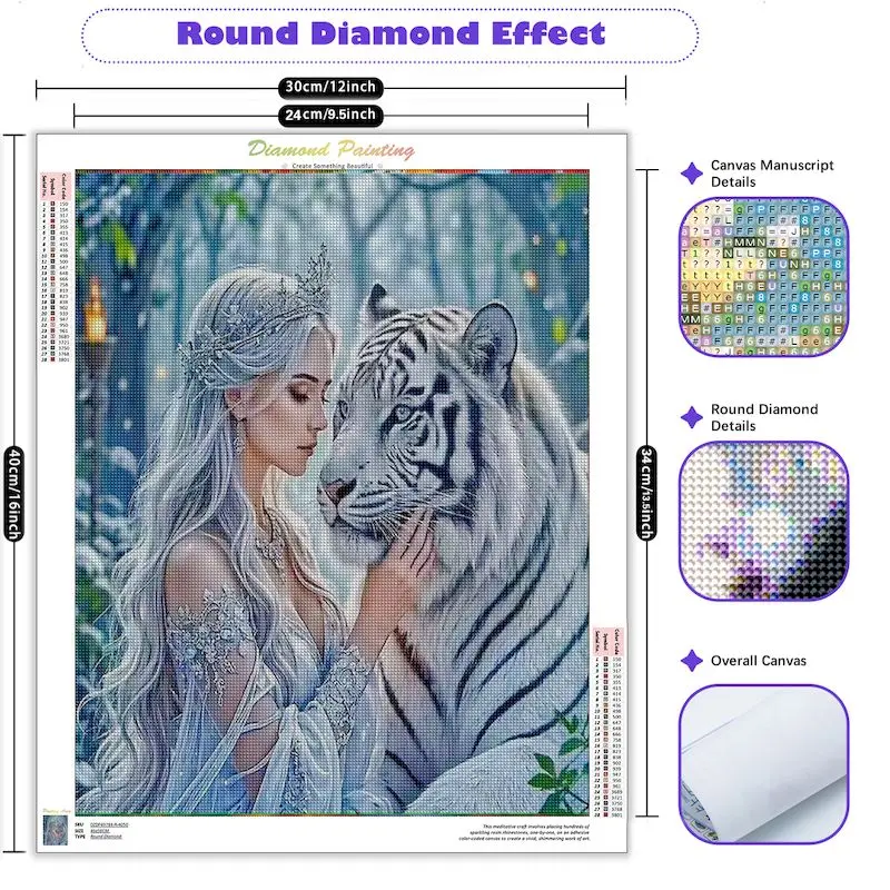 SDOYUNO Diamond Painting Princess White Tiger Full Square Diamond Embroidery Animal Cross Stitch Kit Wall Art Decor Gift