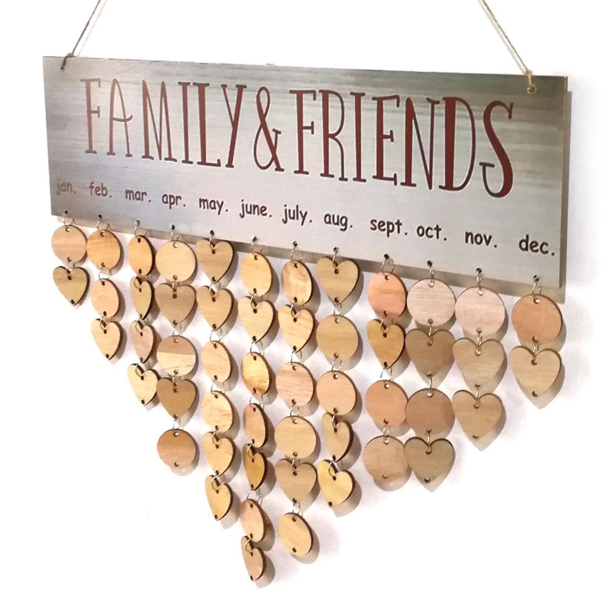 

1 Wooden Plaque Calendar 25 Round Discs 25 Heart Discs 50 Iron Loops Family Letters Birthday Reminder Wall Decor Great Gift