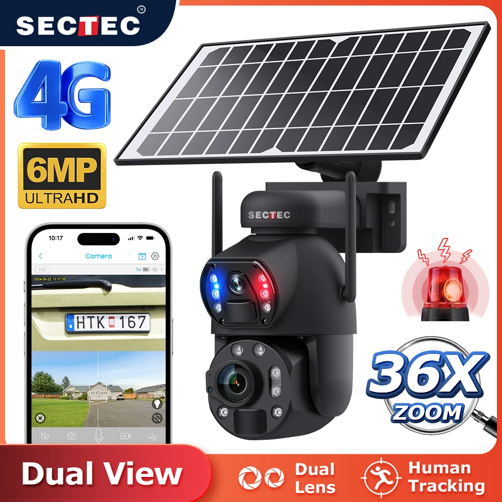 3K 6MP HD Metal Dual Lens  CCTV Network Outdoor Security Cameras Big 36X Zoom Lens Dual View Solar Battery PTZ Camera