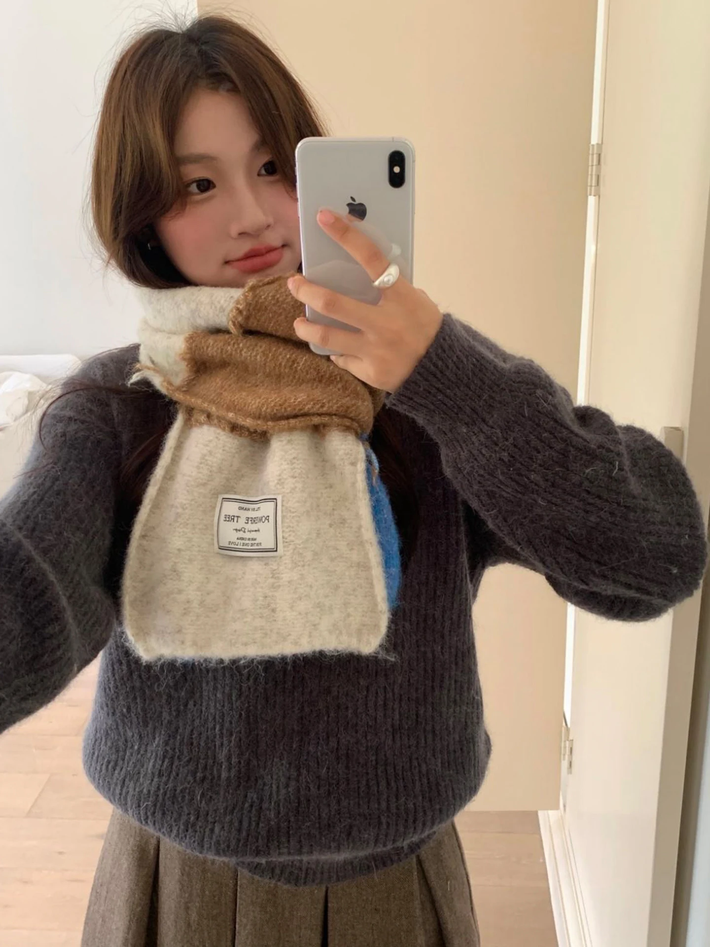 وشاح منسوج من الصوف الملون للنساء للخريف والشتاء النسخة الكورية الراقية لحماية الرقبة من الدفء #3