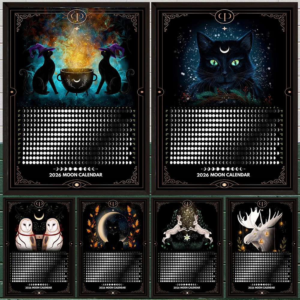 

Calendar 2026 Moon Phase And Magic Animal Wall Art Canvas Painting,Lunar Moon Calendar 2026 Art Poster Print Home Decor Unframed