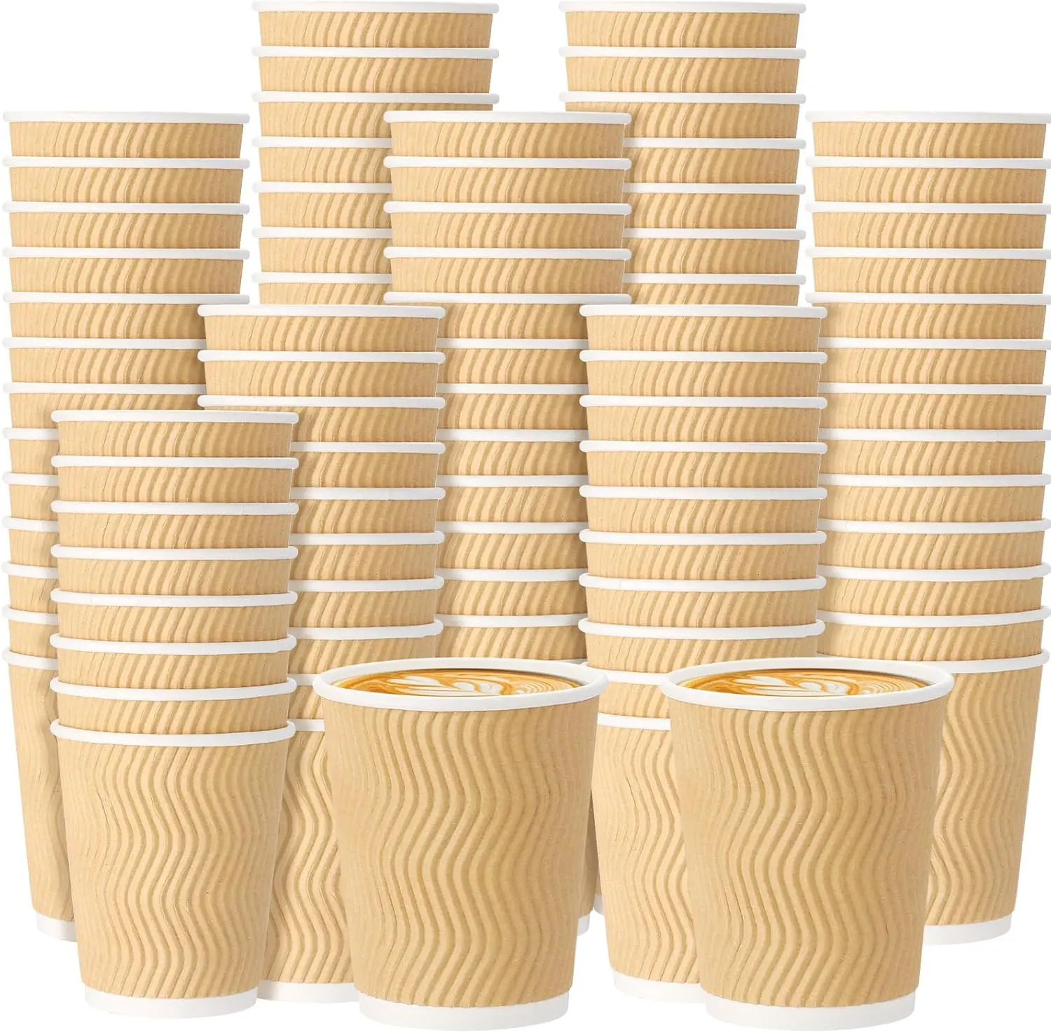 

200 Pack 8 oz Disposable Coffee Cups Yellow Insulated Corrugated Paper Coffee Cups with Ripple Wall Design Suitable for