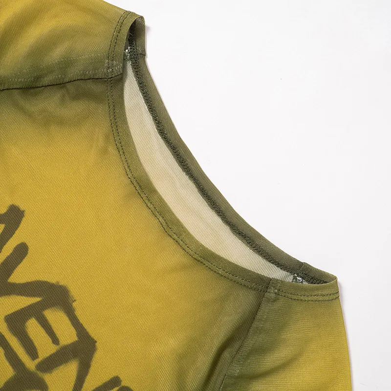 Brief Drucken Y2k Top Durchsichtig Grafik T Shirts Für Frauen Kleidung Kurzarm Ästhetischen Ropa De Mujer Dünne Sexy Streetwear – Detail 14