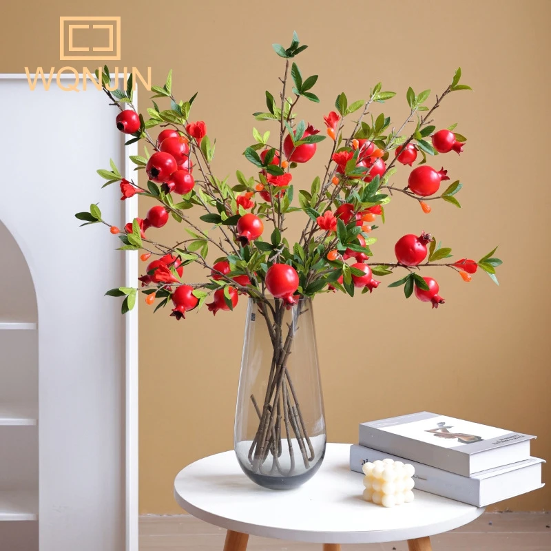 Artificial Flower Pomegranate Branch For Home Decor Fake Plants Red Berry Garden Accessories Christmas Decoration Supplies