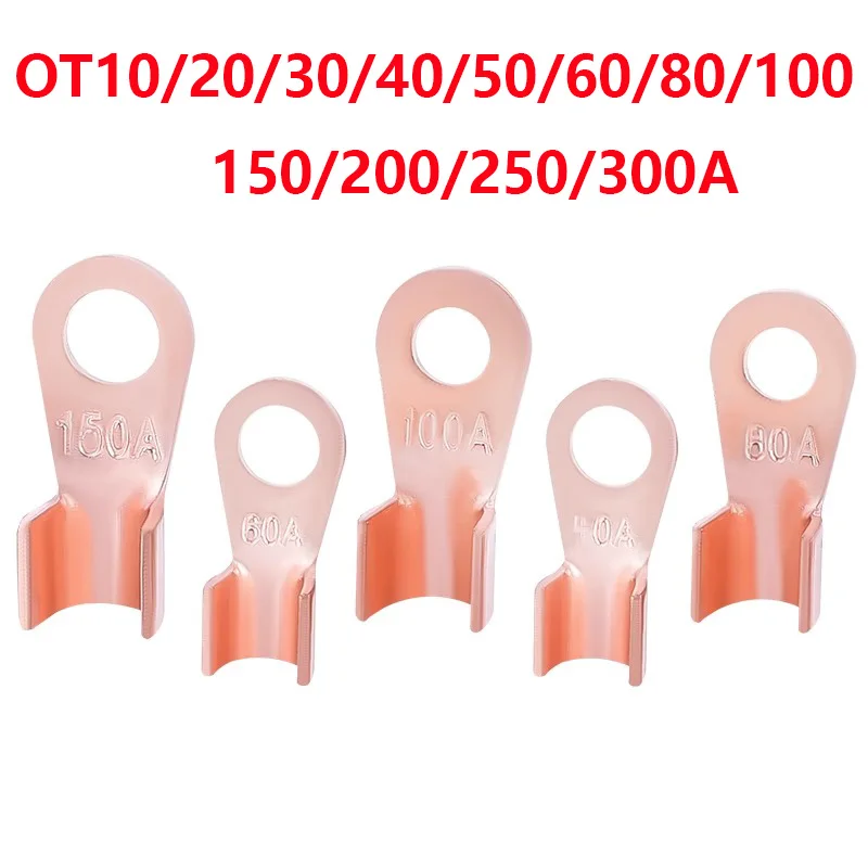 10/25pcs OT Series Terminal 10 20 30 40 50 60 80 100 150 200A Splice Wire Copper O shape Circular Naked Cable Connector Open Lug