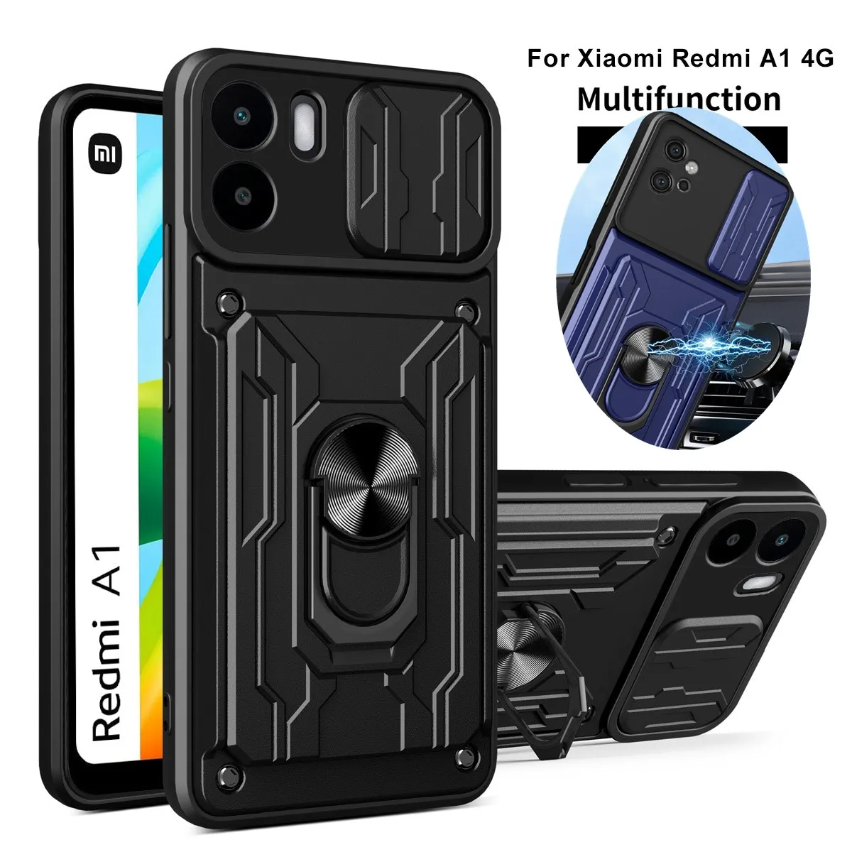 Case For Redmi 9 10 12 4g 5g 12C 13C 4g 5g 10 Prime 2022 4g Slide Stand Ring 360 Magnetic Camera Military Grade Card Slot Cover