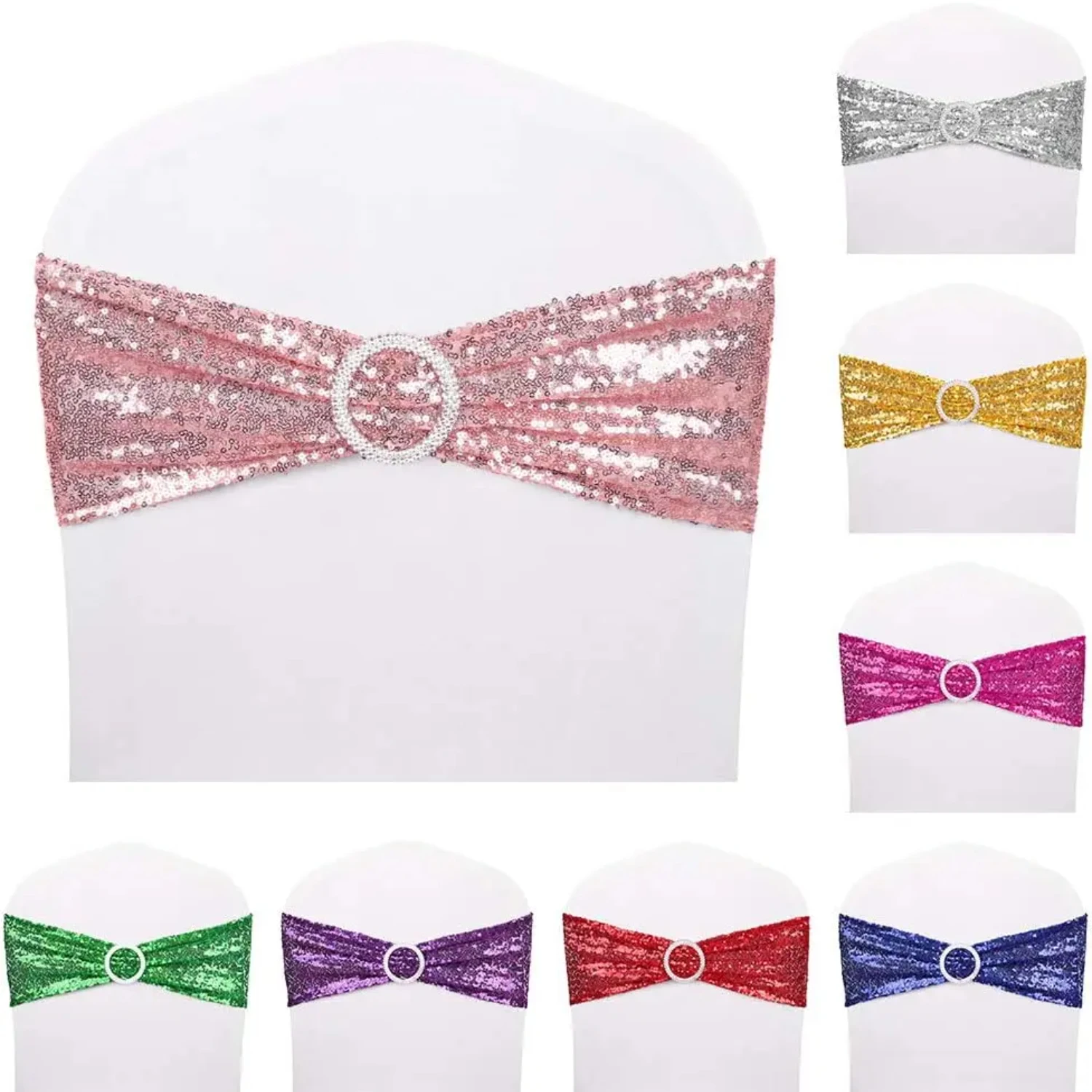 

20pcs Stretchy Sequin Chair Sashes Sparkly Gold Sash Band Banquet Wedding Party Outdoor Chair Cover Sash Decorations
