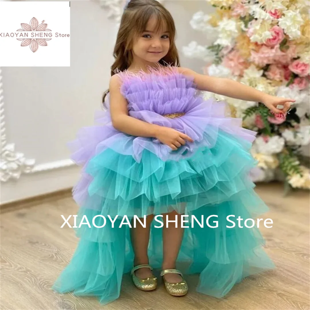 Flower Girl Dress Double Color senza maniche Tulle Lace Layered Princess Ball abito da prima comunione bambini sorpresa regalo di compleanno