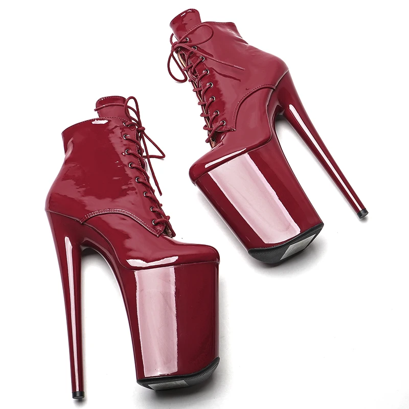 Leecabe 23CM/9inches Patent PU upper Sexy boots High Heels Platform stripper heel ankle boot Pole Dance shoes