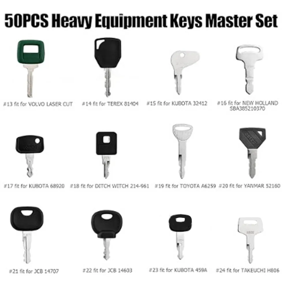 50pcs Heavy Equipment Keys Master Set Construction Machine Ignition Key For Caterpillar Excavator- Loader- Tractor- Tool