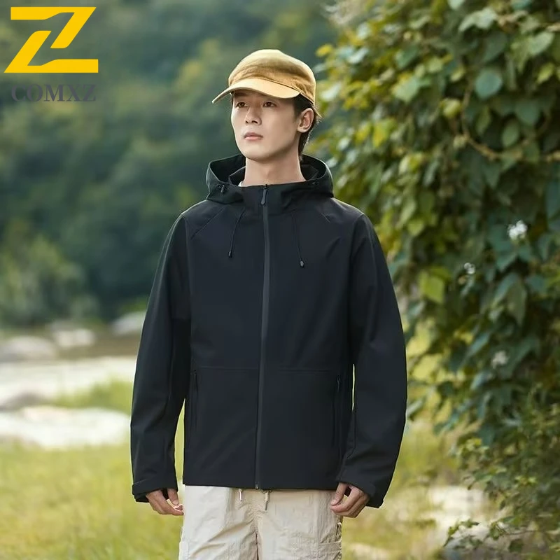 

Mountain Style Softshell Jacket 2025 Men Waterproof Windproof Hooded Jackets Outdoor Hiking Trekking Camping Breathable Coat