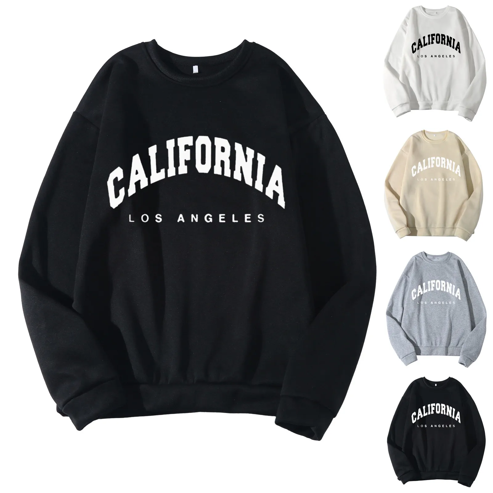 

Men Hoodies Long Sleeve Graphic California Letters Print Crew Neck Sweatshirts Pullover Hip Hop Streetwear Crewneck Male