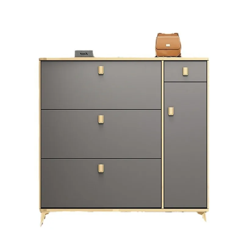 

Light luxury small apartment ultra-thin tipping bucket shoe cabinet simple modern household door large capacity space saving