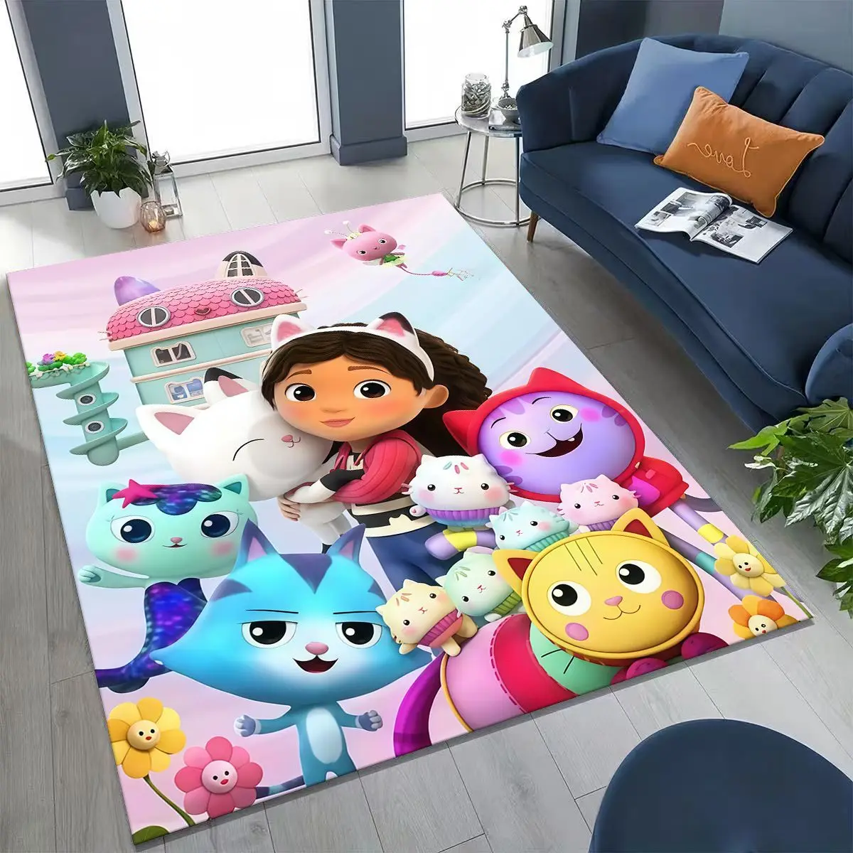 

3D Cartoon Cute Gabbys Dollhouse Girl Gift Rug for Bedroom Living Room Sofa Home Doormat Decor, Large Kids Non-slip Floor Mat