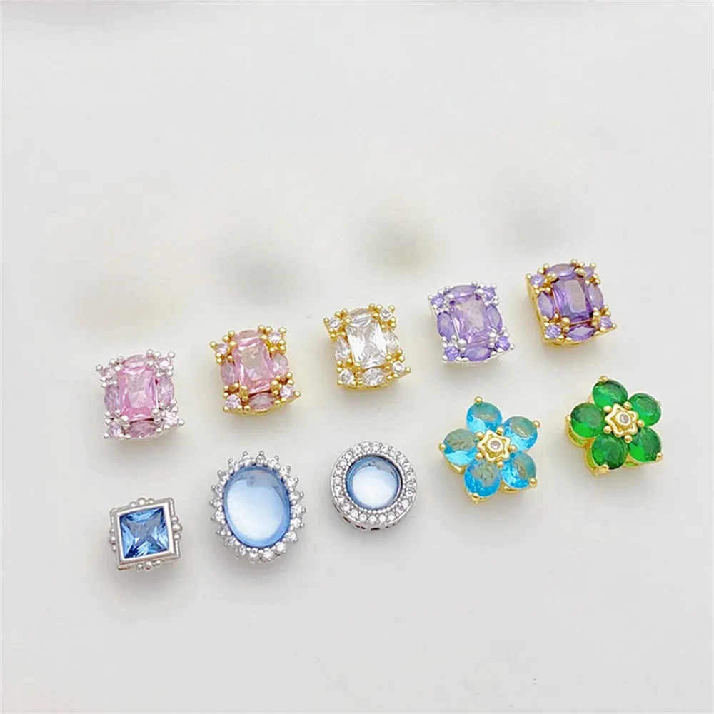 

14K Gold-wrapped Color Zircon Love Rectangular Bead-separated Handmade DIY Bracelet Necklace Jewelry Material Accessories