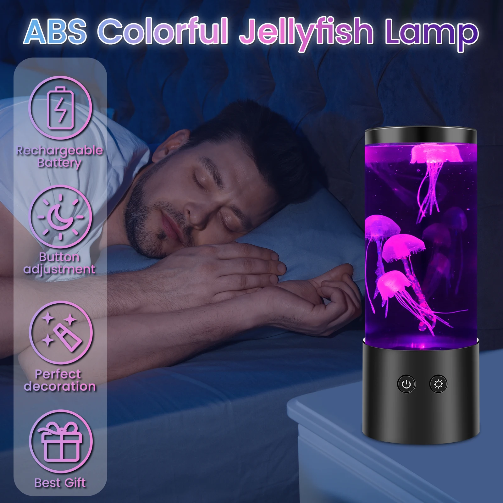 Jellyfish Night Light LED Fish Tank Lamp Desktop Decor Colorful Mood Sleep Lantern for Bedroom Party Lovers Gift Ambient Lights