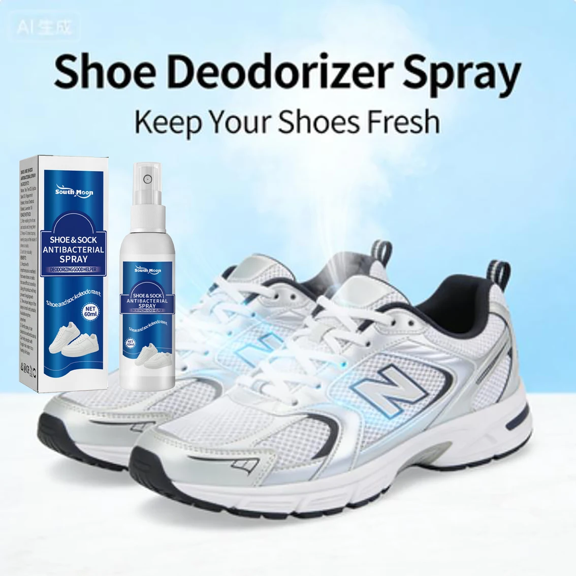 Powerful Shoe Odor Eliminator Spray, Freshens Sneakers Boots Socks, Quick-Drying Deodorant for Footwear