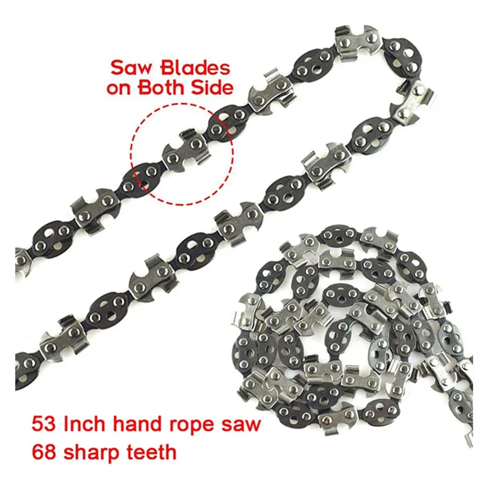 53 Inch Hand Rope Chain Saw Sharp Manual Tree Limb Chain Saw with 68 Teeth Folding Pocket Rope Chainsaw Camp Tree Cutting Tool