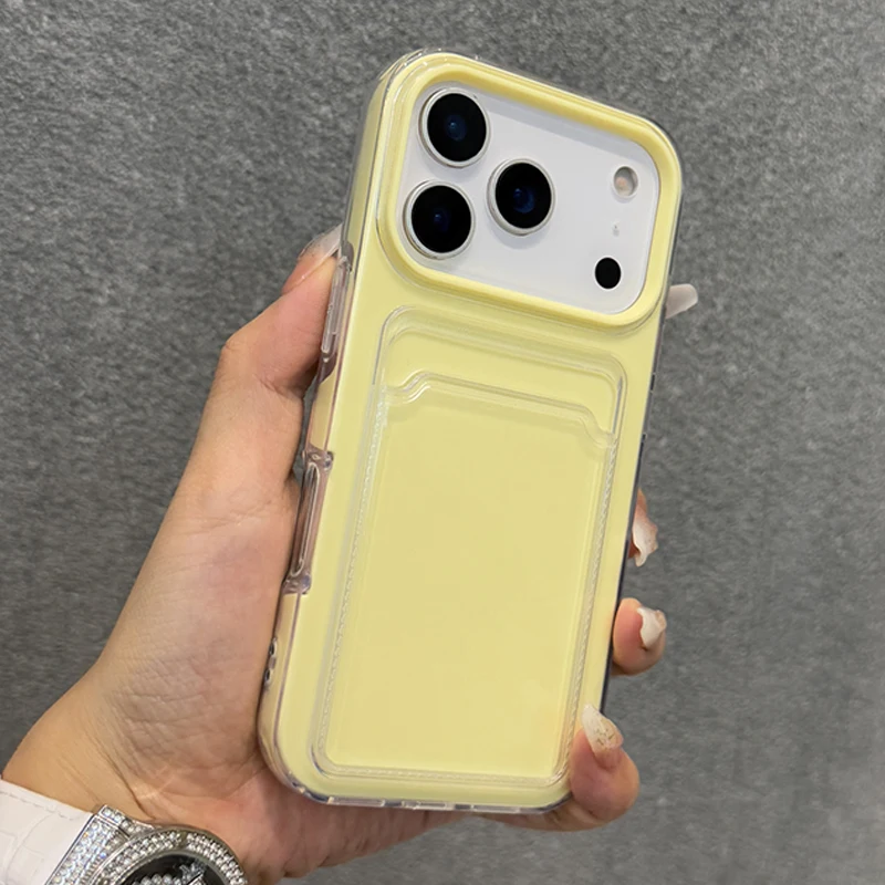 Candy Color Hard Acrylic Card Holder Phone Case For iPhone 1