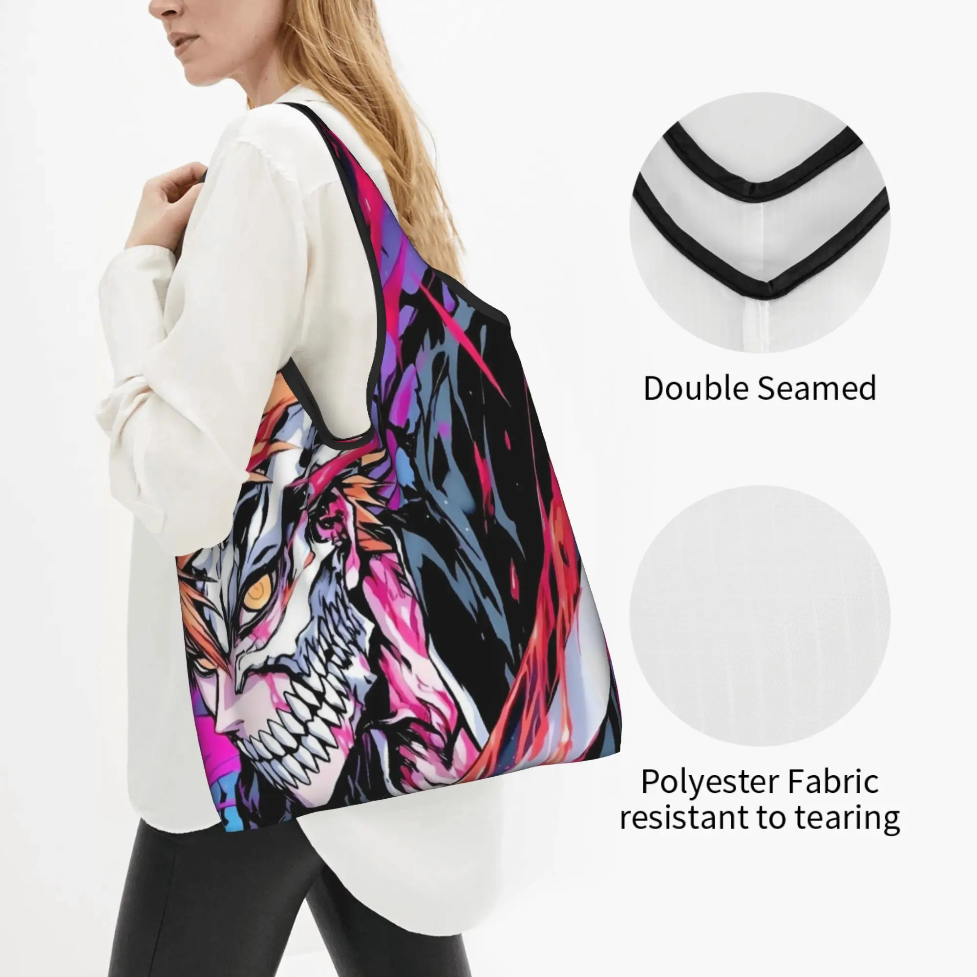 B-Bleaches Anime Epic  Grocery Shopping Bag Kawaii Shopper Shoulder Tote Bag Large Capacity Portable Emotional Handbag