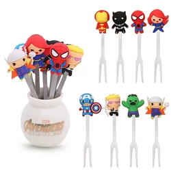 Disney Marvel Avengers Cutlery Anime Figure Iron Man Spiderman Hulk Stainless Steel Silicone 8pcs/Set Fruit Forks