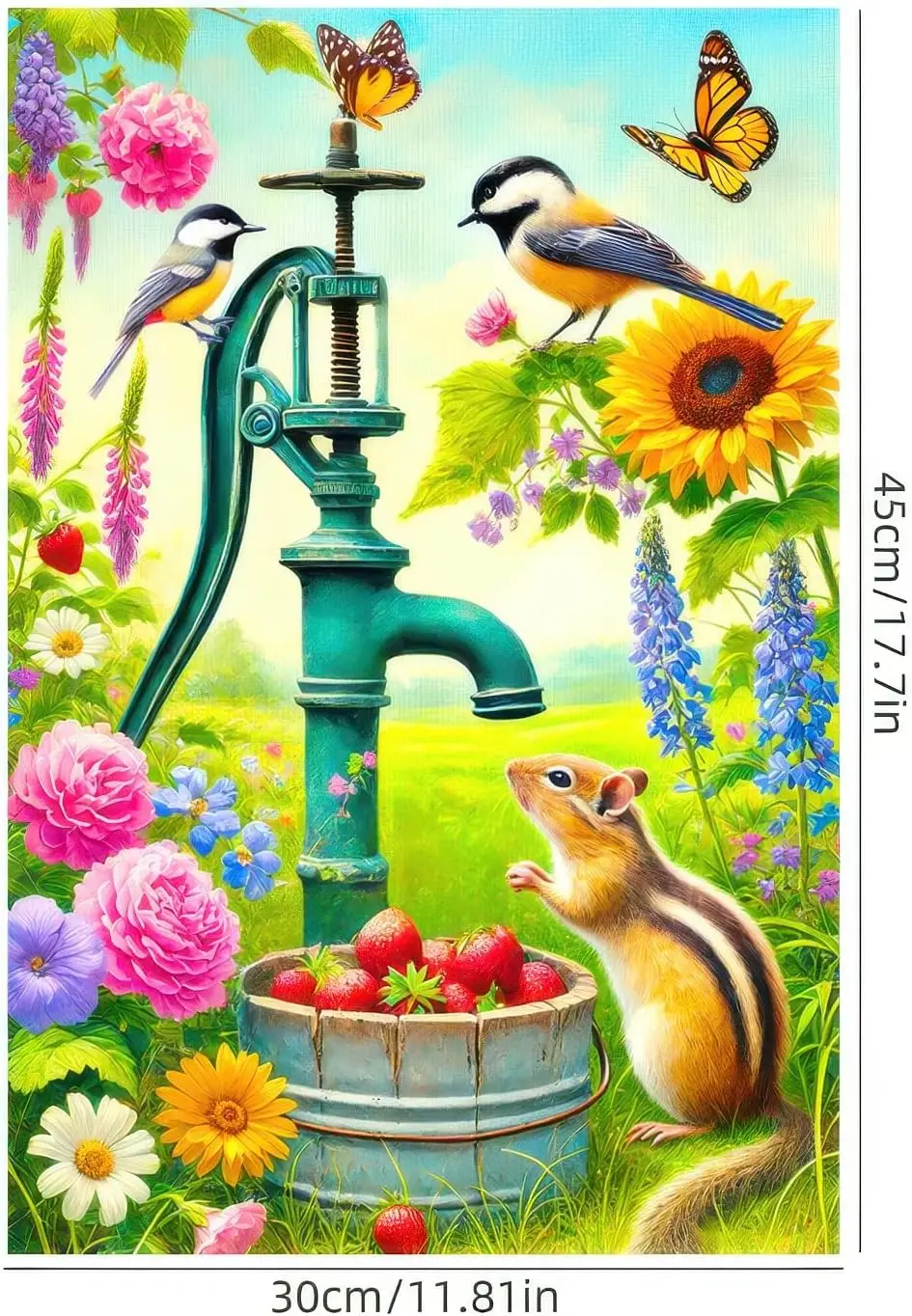 Spring Garden Flag 12x18 Inch Double-Sided Yard Decoration Featuring Colorful Pump Flowers Birds Chipmunk for Outdoor Spring SSL