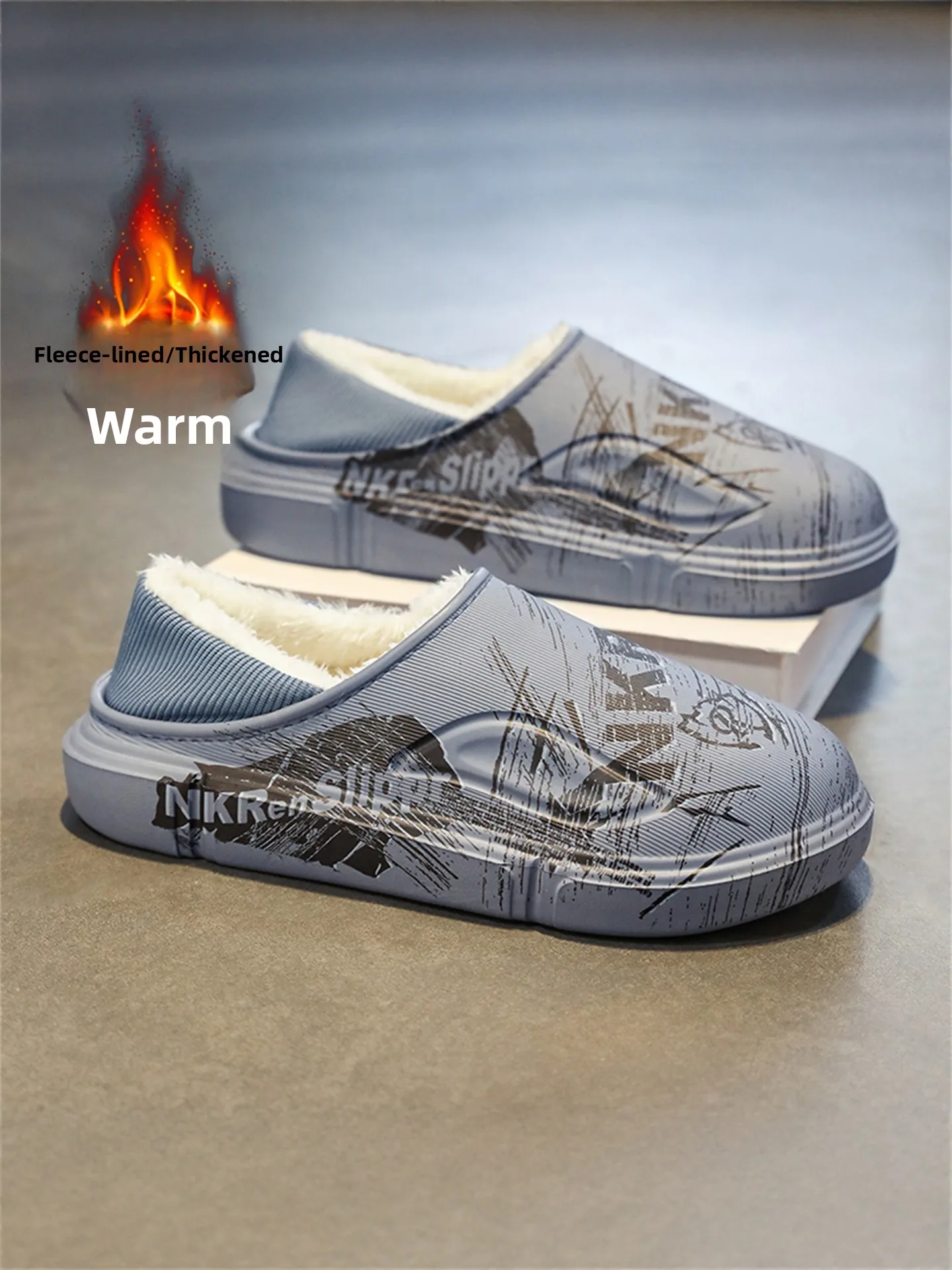 

Men's Cotton Slippers Winter Warm Fleece Lined Indoor Casual Large Size 47 Anti-Slip Covered Heel Cotton Shoes