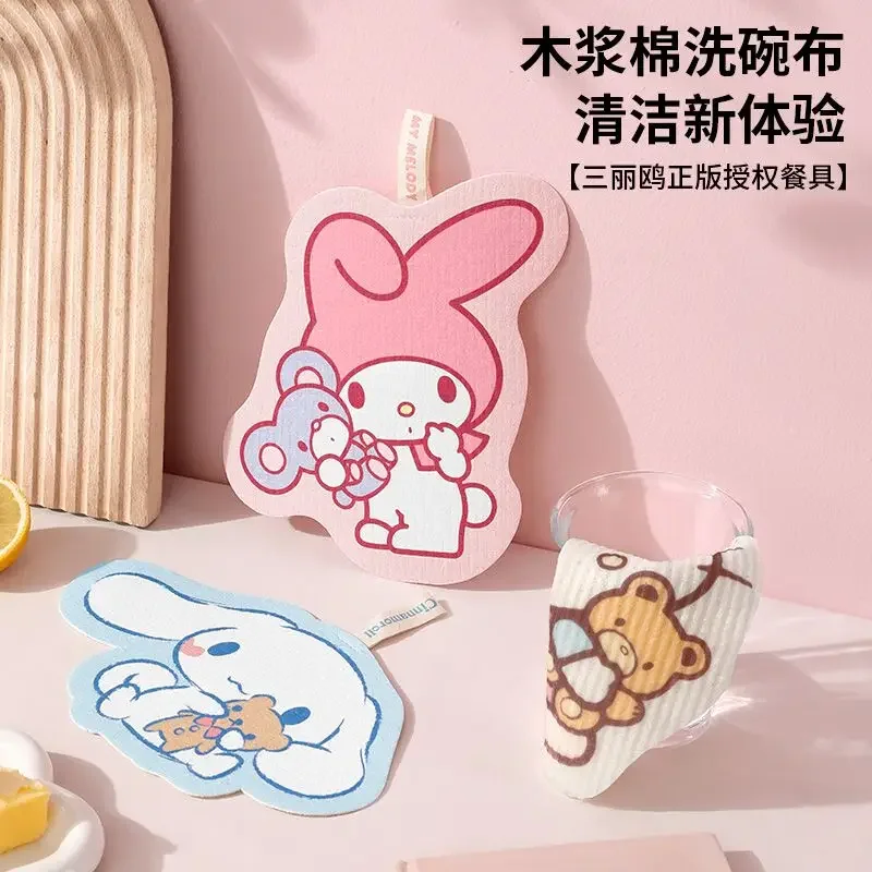 

New Sanrio Hello Kitty Innovative Dish Cloth Cartoon Cute My Melody Cinnamoroll Kawaii Home Kitchen Cleaning Cloth Wiping Cloth