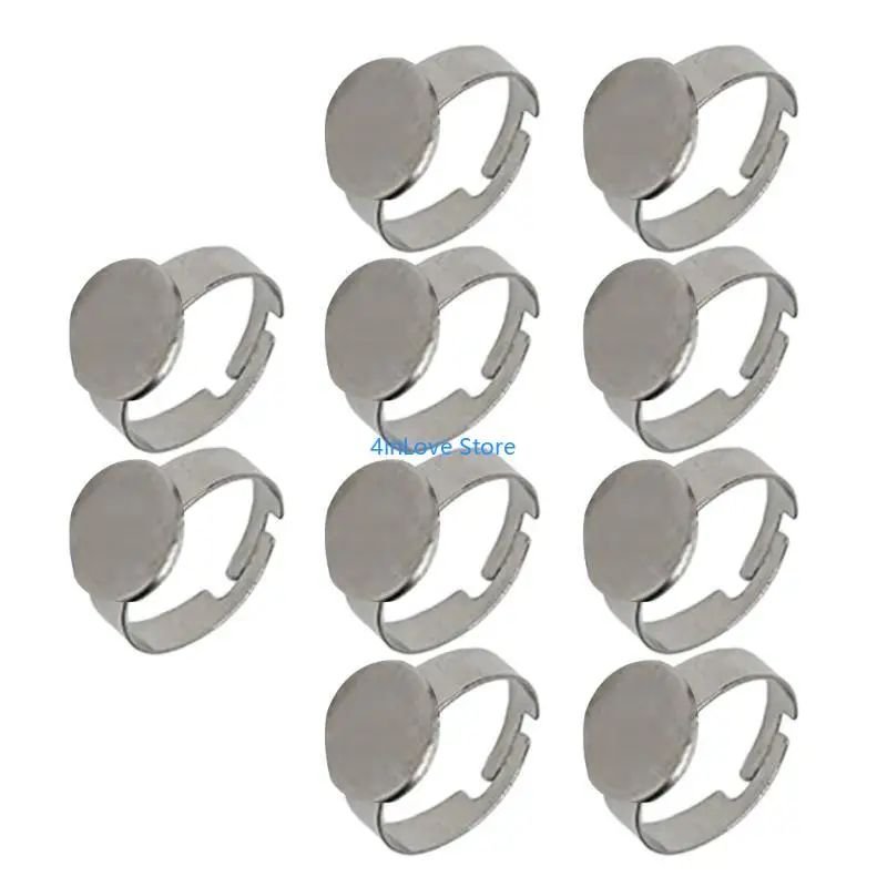 T4MD 10 قطعة حلقات من الفولاذ المقاوم للصدأ قواعد متينة من الفولاذ المقاوم للصدأ حلقات قابلة للتعديل يتصاعد لصياغة مجوهرات فريدة #4