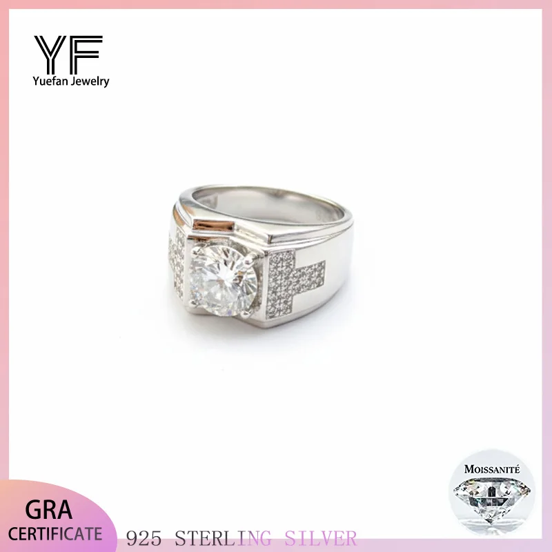 

Luxurious moissanite men's ring, 100% pure 925 sterling silver plated with 18k gold jewelry, anniversary wedding gift