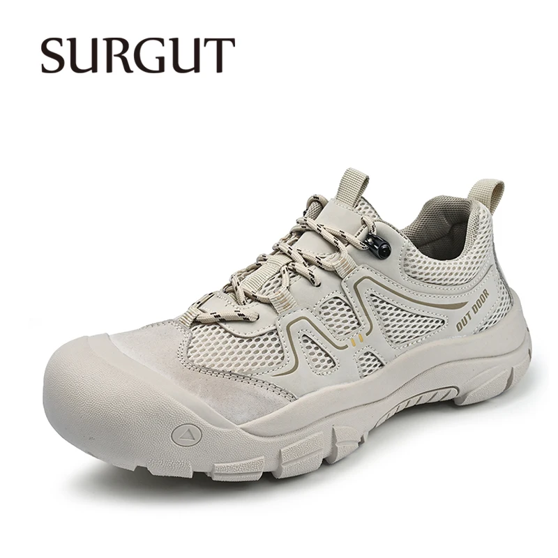 SURGUT Summer Mesh Breathable Men's Casual Shoes Soft Upper Elastic Fit Sturdy Stitching Jungle Adventure Plus Size 38-46