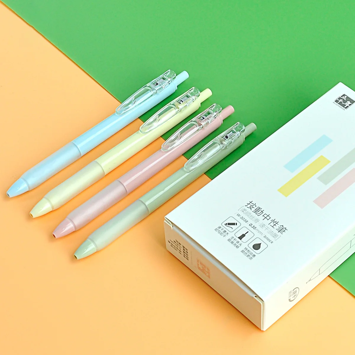 

3/6/12pcs pink/blue/yellow/green Push-on gel pen 0.35mm black refill School Supplies Write smoothly Back-to-school season