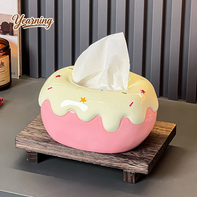 

Tissue Box Creative Donut Inspired Light Luxury for Living Room Coffee Tables Ceramic Storage Box and Decoration Piece